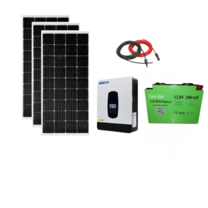Kit solar fotovoltaic invertor hibrid 2.2 KW pe 12 V cu MPPT controller incorporat, 3 panouri 200W baterie solara LiFePO4 litiu 200 Ah, cablu si conectori