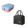 Caserola pentru mancare 750 ml roz cu capac albastru + Geanta termoizolanta neagra