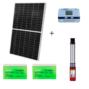 Kit panou solar 410W cu pompa de apa submersibila de adancime medie 24V, PWM 40A, 2 baterii 100Ah legate in serie