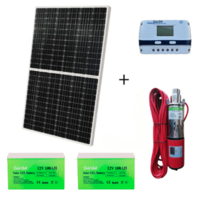 Kit panou solar 410W cu pompa de apa submersibila de adancime medie 24V, PWM 40A, 2 baterii 100Ah legate in serie