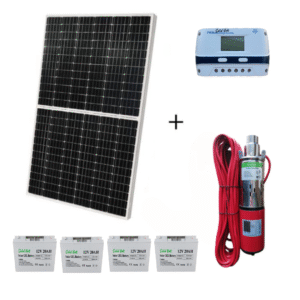 Kit panou solar 410W cu pompa de apa submersibila de adancime medie 24V, PWM 40A, 4 baterii 20Ah legate in serie