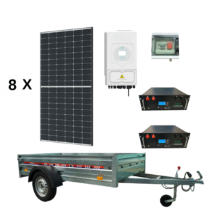 Sistem mobil fotovoltaic pe remorca off-grid, invertor DEYE 6kw, stocare litiu 10.24 kwh, 12 x panou Canadian 460w