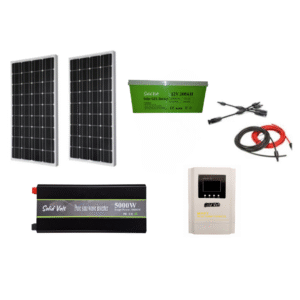 Sistem panouri fotovoltaice Rulota/Cabana 400 W pe 12 V cu invertor sinus pur 5000W putere continua (2 panouri 200W)