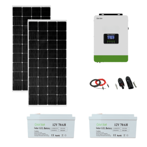 Sistem/kit fotovoltaic cu 2 panouri solare 200W + Invertor hibrid Solid Volt 1.8kW + baterii solare 700Ah Solid Volt+ conectori si cablu