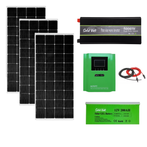 Sistem/kit fotovoltaic 3 panouri solare 200W + controller 60A + invertor sinus pur 5000W/10000W 12V + baterie solara 200Ah + conectori si cablu