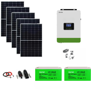 Sistem/kit fotovoltaic cu 5 panouri solare 460W + Invertor hibrid 1.8kw Solid Volt + baterii solare 150Ah Solid Volt+ conectori si cablu + structura