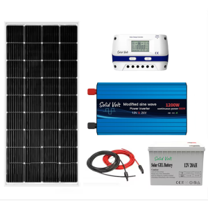 Kit fotovoltaic panou solar 200W + controller 30A + invertor sinus modificat 1200W + baterie/acumulator Solid Volt + conectori si cablu