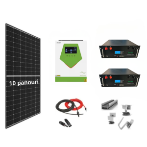 Sistem OFF-GRID complet cu 10 panouri fotovoltaice 460W, 2 x baterie LiFePO4 litiu 5.12kwh si invertor HIBRID de 6.5 kw pe 48V, panou solar