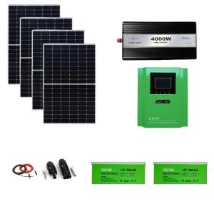 Sistem/kit fotovoltaic cu 4 panouri solare 460W + Invertor sinus pur 4000W Long Life + MPPT 80A+ baterii solare 200Ah Solid Volt+ conectori si cablu