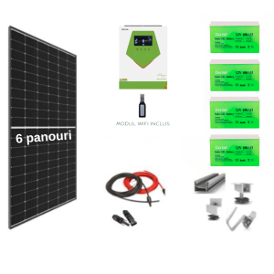 Sistem/kit fotovoltaic cu panouri solare 460W + Invertor hibrid sinus pur 6.5kW 48V+ baterii solare 100Ah Solid Volt+ conectori si cablu + structura