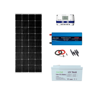 Sistem/kit fotovoltaic panou solar 200W + controller 30A + invertor sinus modificat 3000W + baterie/acumulator 70Ah + conectori si cablu