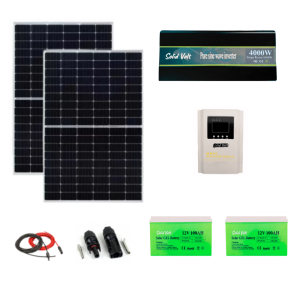 Sistem/kit fotovoltaic cu 2 x panouri solare 460W + Invertor sinus pur 4000/8000W 24V + MPPT 40A + baterii solare GEL 100Ah + conectori si cablu
