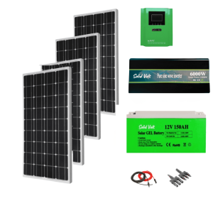 Sistem/kit fotovoltaic cu 4 panouri solare 200W + Invertor sinus pur 6000W/12000W Solid Volt + MPPT 80A + baterie GEL 150Ah + conectori si cablu